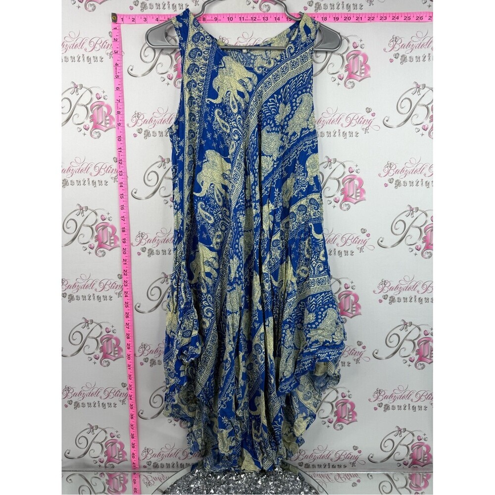 Dress Thailand Elephant Print Flowy Midi Skirt in Royal Blue and Cream soft
